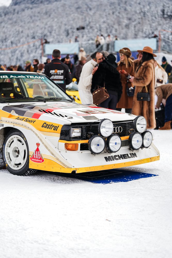 Audi Sport quattro Rallyewagen auf dem Eis von St. Moritz